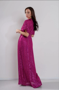 Vestido Agape paillette largo con mangas y tajo - tienda online