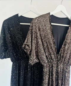 Vestido Agape paillette largo con mangas y tajo - comprar online