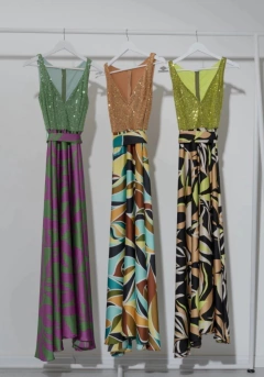 Vestido Giuli bustier lentejuelas y falda de satén con lazo - tienda online