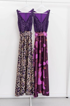 Vestido Giuli bustier lentejuelas y falda de satén con lazo