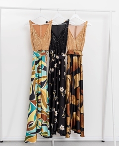 Vestido Giuli bustier lentejuelas y falda de satén con lazo - comprar online