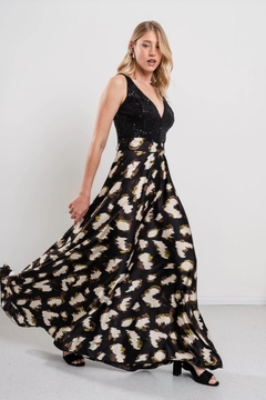 Vestido Giuli bustier lentejuelas y falda de satén con lazo - comprar online