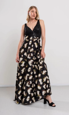 Vestido Giuli bustier lentejuelas y falda de satén con lazo - comprar online