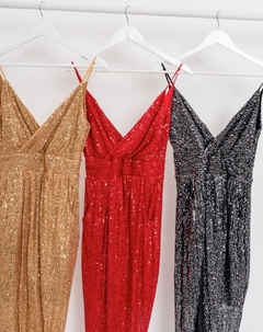 Vestido Miggle de paillette middy con bolsillos y falda cruzada en internet