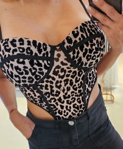Body Vivian Devoré animal print cavado terciopelo y tull - comprar online