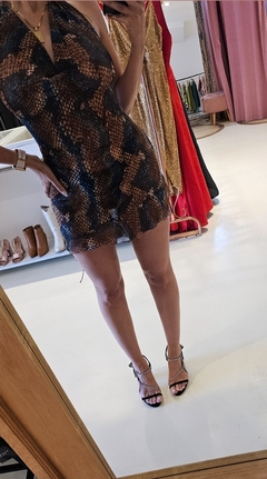 Vestido Bohona estampado con escote buche y volado en falda - GARAGE 3117