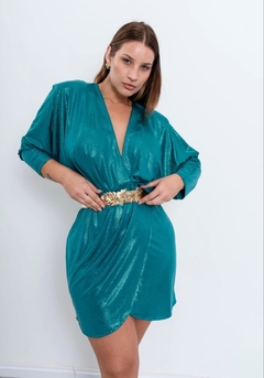 Vestido Griselda cruzado manga 3/4 con hombreras - GARAGE 3117