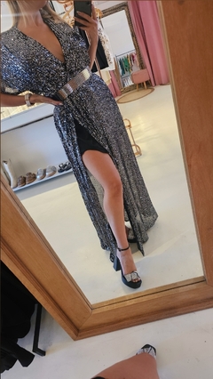 Vestido Mondiner Largo paillette y tajo con viso