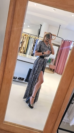Vestido Mondiner Largo paillette y tajo con viso - comprar online