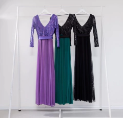 Vestido Abril manga 3/4 lentejuela y falda de tull con lazo - tienda online