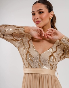 Imagen de Vestido Abril manga 3/4 lentejuela y falda de tull con lazo