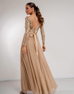 Vestido Abril manga 3/4 lentejuela y falda de tull con lazo - comprar online