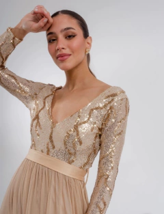 Vestido Abril manga 3/4 lentejuela y falda de tull con lazo - GARAGE 3117