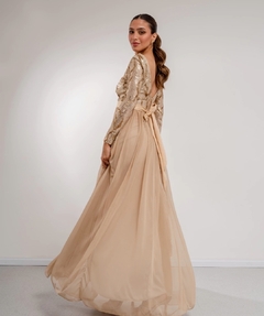Vestido Abril manga 3/4 lentejuela y falda de tull con lazo - comprar online
