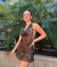 Vestido Bohona estampado con escote buche y volado en falda - comprar online