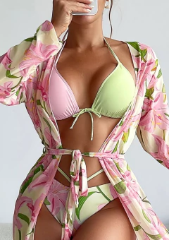 Imagen de Set Flor Kimono + Bikini estampado