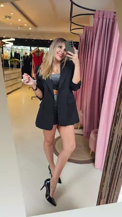 Short Taly crep elastizado con strass tiro alto con cierre de costado - comprar online