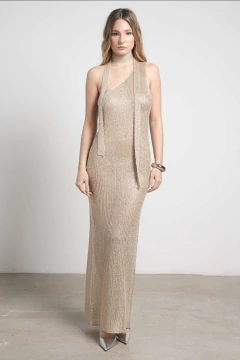 Vestido Morena Hilo 1 hombro con lazo al cuello micropaillette - tienda online