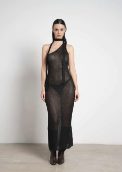 Vestido Morena Hilo 1 hombro con lazo al cuello micropaillette