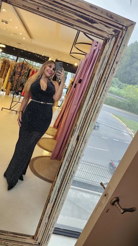 Vestido Onix largo strass escote buche