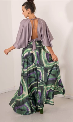 Falda Merlé satén de seda estampada con tajo en internet