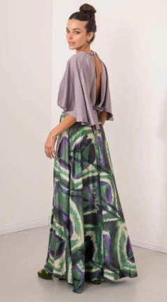 Falda Merlé satén de seda estampada con tajo - GARAGE 3117