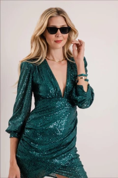 Vestido Zio paillette manga 3/4 elastizado - comprar online