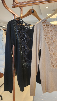 Sweater Anitta importado calado guipure y strass en espalda