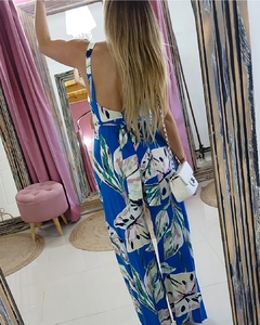 Mono Camila estampado azul con lazo y espalda baja - comprar online