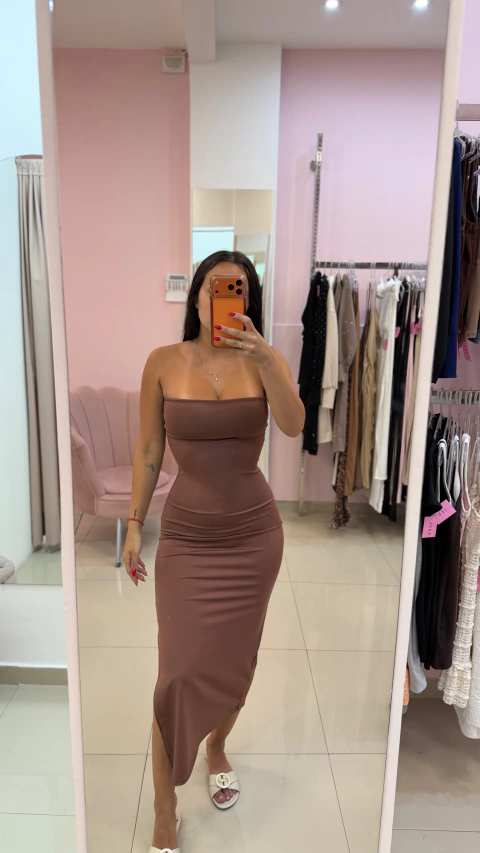 VESTIDO STRAPLESS LYCRA CHOCO