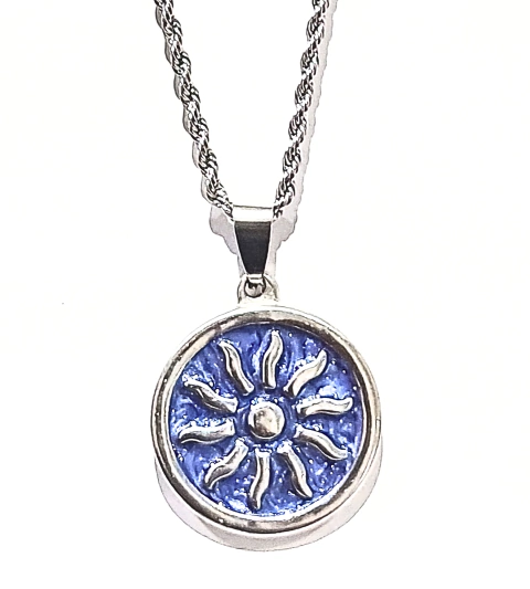 COC1096. Collar Sol fondo Azul en Acero Quirúrgico 316L - comprar online