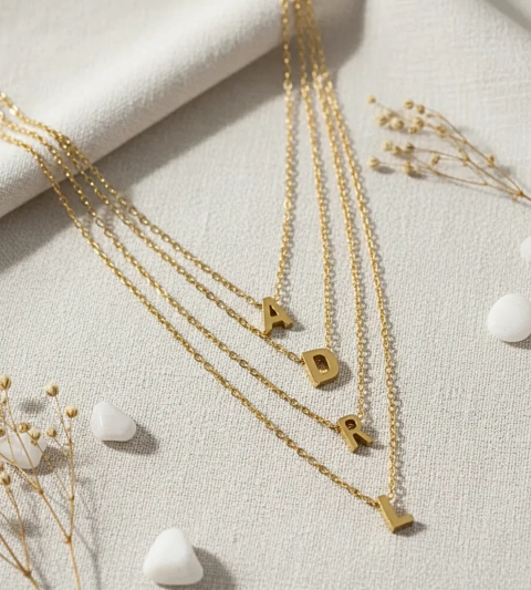 COC1005 Collar con Inicial en Acero Quirúrgico Dorado