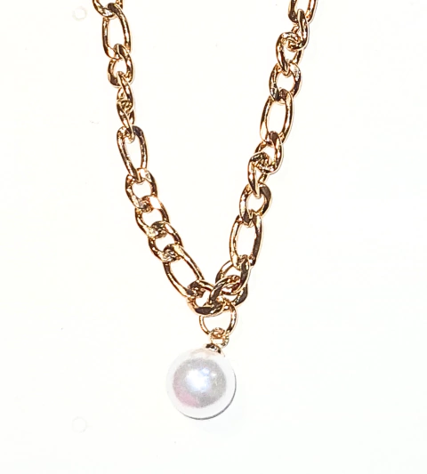 COC1008 Collar Figaro con Perla en Acero Quirúrgico