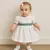 Vestido Infantil Branco Batizado Detalhes Verde Musgo