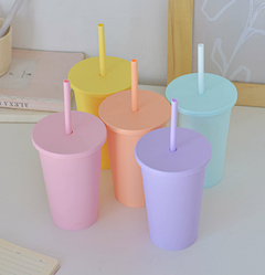 Vaso con sorbete POP-Línea Pastel- 3 colores