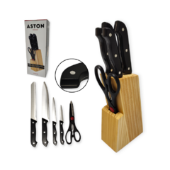 Cuchillos Set X6 Taco Madera Gastronomía Chef Cocina Bazar