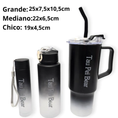 Botella 3 Pzs Deportiva Vaso Plastico Agua Sport Bazar