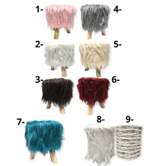 Puff banquito nordico pelo largo base madera deco - comprar online