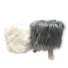 Puff banquito nordico pelo largo base madera deco