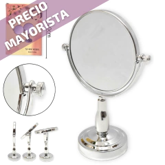 Espejo Maquillaje redondo Base plastico plateado