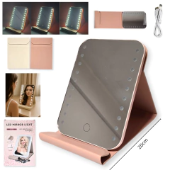 ESPEJO DE MAQUILLAJE CON LUZ CON FUNDA LUZ LED 3 INTENSIDADES 17X24CM - comprar online