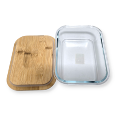 Contenedor Vidrio Tapa Bamboo Madera Rectangular - pachos