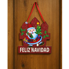 PLACA DECORACION COLGANTE PAPA NOEL RENO MUÑECO 27X28CM