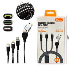Cable Datos Cargador 3 En 1 Recto Con Interfase