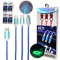 Cable Datos Cargador 3 En 1 Luz Led Fluida