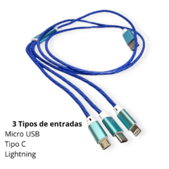 Cable Datos Cargador 3 En 1 Luz Led Fluida - pachos