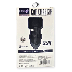 Cargador de auto 55W doble entrada usb y carga rapida - Pachos