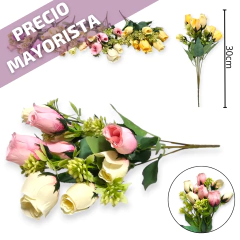 Flor Artificial Ramo Rosas varios colores tela