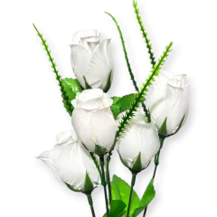 Imagen de Flor Artificial Ramo flor rosas pimpollo Blanco tela