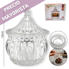 Vidrio Caramelera Bombonera Labrado Con Tapa chica Bazar - comprar online